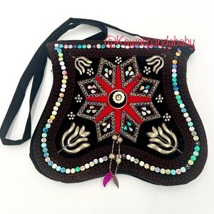 Black Velvet Y2K Vintage Beaded Embroidered Bohemian Whimsigoth Crossbody Bag